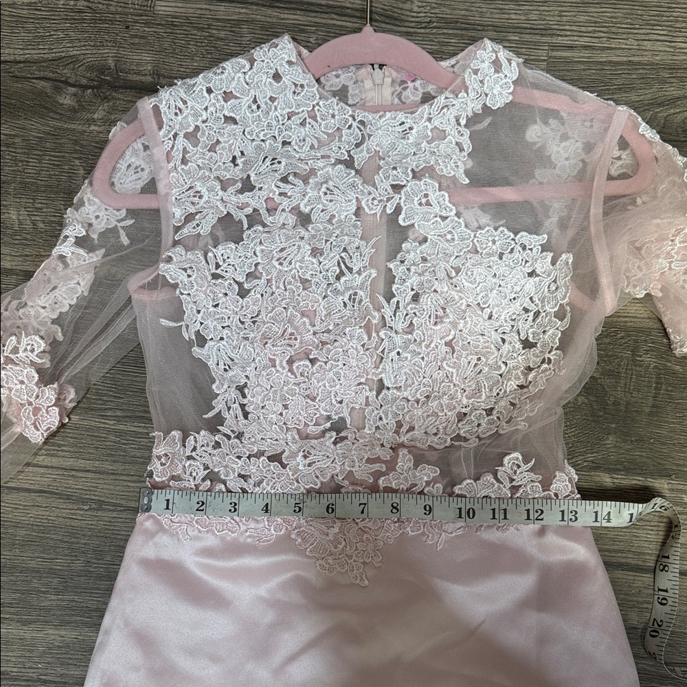 Chic Long Sleeve Pink Gown - Picture 6 of 9